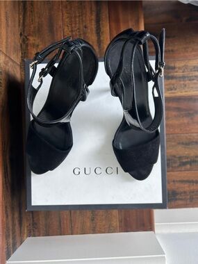 Gucci Black Suede & Leather Ankle-Strap Sandals